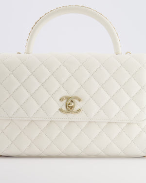 Chanel White Caviar Medium Leather Coco Top Handle Bag with Champagne Gold Hardware
