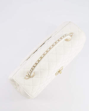 Chanel White Caviar Medium Leather Coco Top Handle Bag with Champagne Gold Hardware