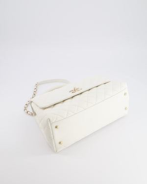 Chanel White Caviar Medium Leather Coco Top Handle Bag with Champagne Gold Hardware