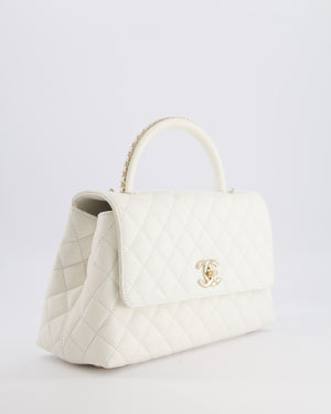 Chanel White Caviar Medium Leather Coco Top Handle Bag with Champagne Gold Hardware