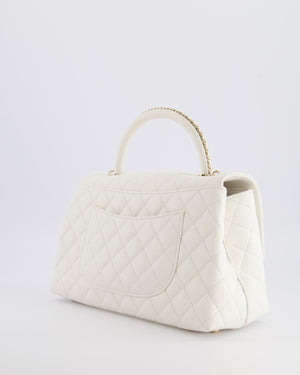 Chanel White Caviar Medium Leather Coco Top Handle Bag with Champagne Gold Hardware