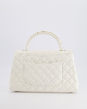 Chanel White Caviar Medium Leather Coco Top Handle Bag with Champagne Gold Hardware