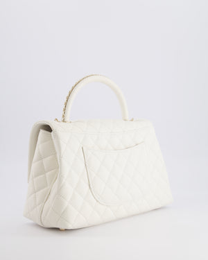 Chanel White Caviar Medium Leather Coco Top Handle Bag with Champagne Gold Hardware