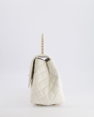 Chanel White Caviar Medium Leather Coco Top Handle Bag with Champagne Gold Hardware