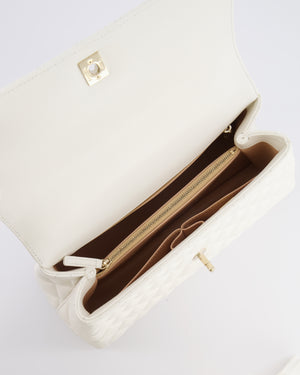 Chanel White Caviar Medium Leather Coco Top Handle Bag with Champagne Gold Hardware