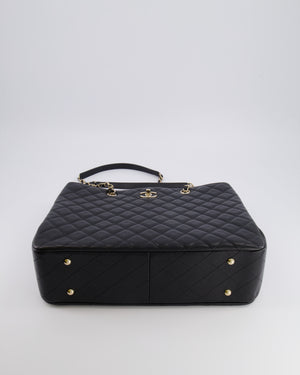 Chanel Black Caviar Leather Tote Bag with Champagne Gold Hardware