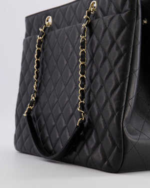 Chanel Black Caviar Leather Tote Bag with Champagne Gold Hardware