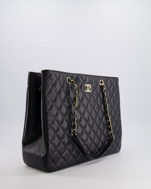 Chanel Black Caviar Leather Tote Bag with Champagne Gold Hardware