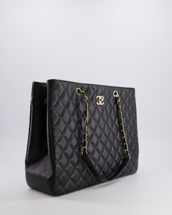 Chanel Black Caviar Leather Tote Bag with Champagne Gold Hardware