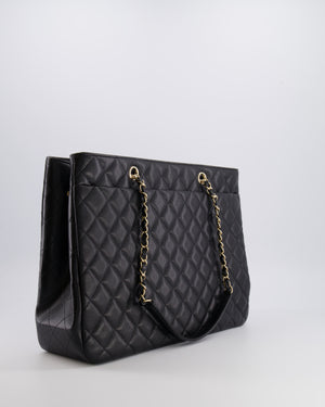 Chanel Black Caviar Leather Tote Bag with Champagne Gold Hardware