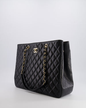 Chanel Black Caviar Leather Tote Bag with Champagne Gold Hardware