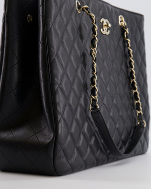 Chanel Black Caviar Leather Tote Bag with Champagne Gold Hardware
