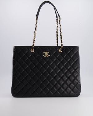 Chanel Black Caviar Leather Tote Bag with Champagne Gold Hardware
