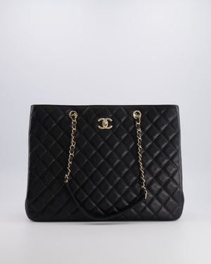 Chanel Black Caviar Leather Tote Bag with Champagne Gold Hardware
