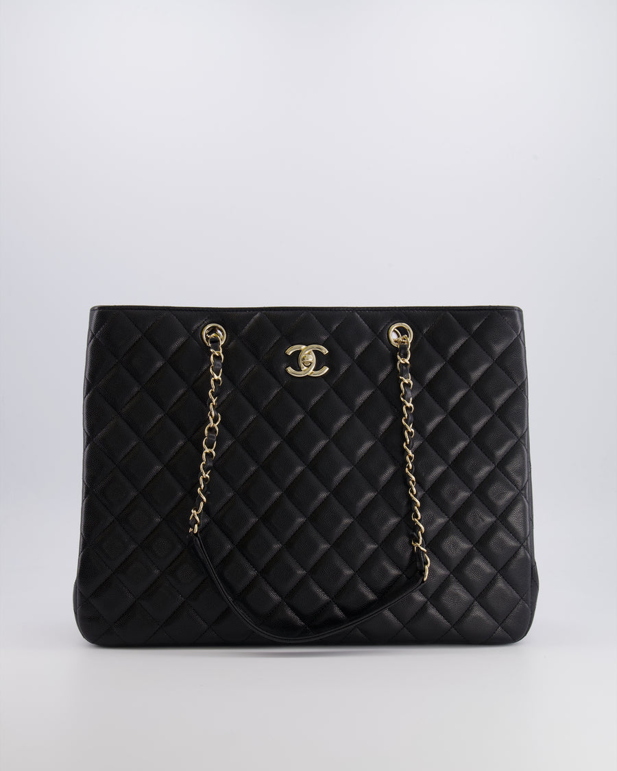 Chanel Black Caviar Leather Tote Bag with Champagne Gold Hardware