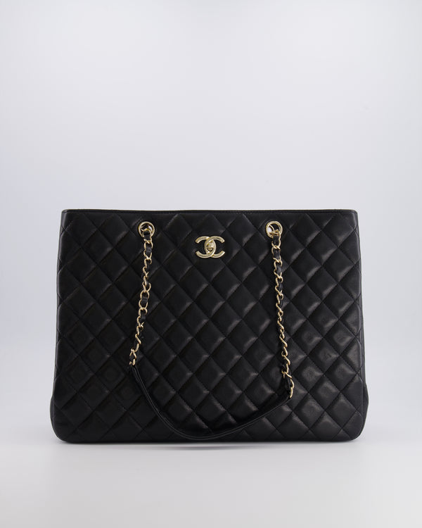 Chanel Black Caviar Leather Tote Bag with Champagne Gold Hardware