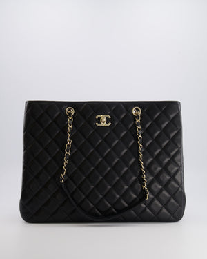 Chanel Black Caviar Leather Tote Bag with Champagne Gold Hardware