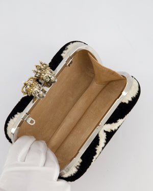 Alexander McQueen Black and White Zebra Print Skull Box Clutch Bag with Silver Hardware
