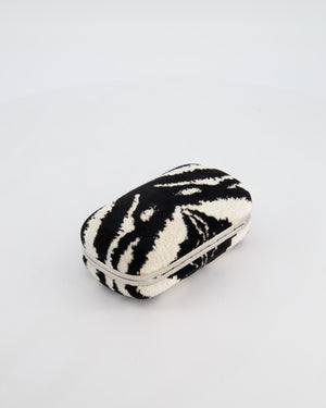 Alexander McQueen Black and White Zebra Print Skull Box Clutch Bag with Silver Hardware