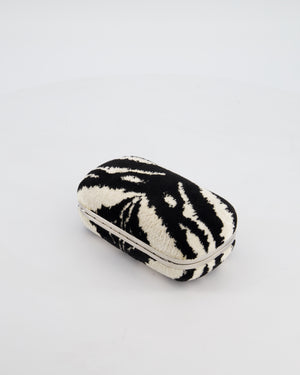 Alexander McQueen Black and White Zebra Print Skull Box Clutch Bag with Silver Hardware