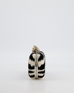 Alexander McQueen Black and White Zebra Print Skull Box Clutch Bag with Silver Hardware