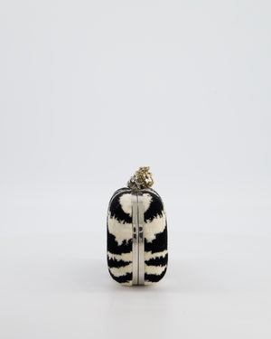 Alexander McQueen Black and White Zebra Print Skull Box Clutch Bag with Silver Hardware
