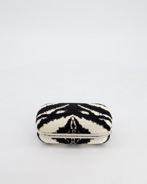 Alexander McQueen Black and White Zebra Print Skull Box Clutch Bag with Silver Hardware