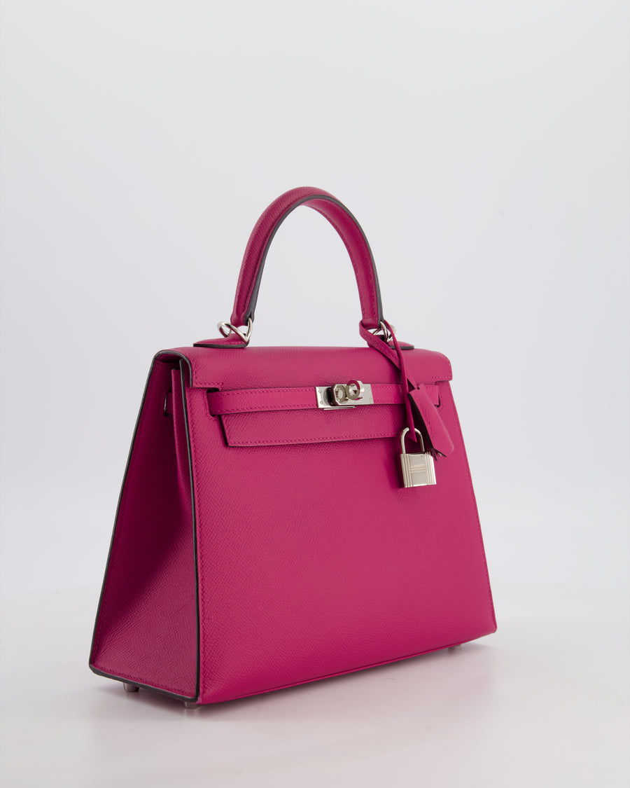 *FIRE PRICE* Hermès Kelly 25 Sellier Bag in Rose Pourpre Epsom Leather with Palladium Hardware