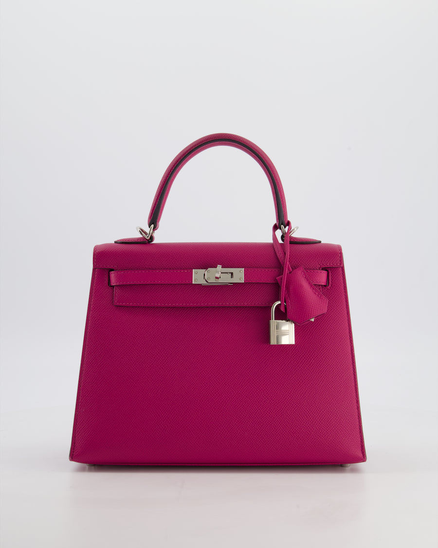 *FIRE PRICE* Hermès Kelly 25 Sellier Bag in Rose Pourpre Epsom Leather with Palladium Hardware