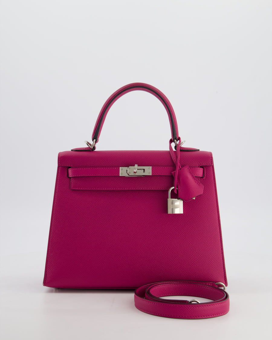 *FIRE PRICE* Hermès Kelly 25 Sellier Bag in Rose Pourpre Epsom Leather with Palladium Hardware