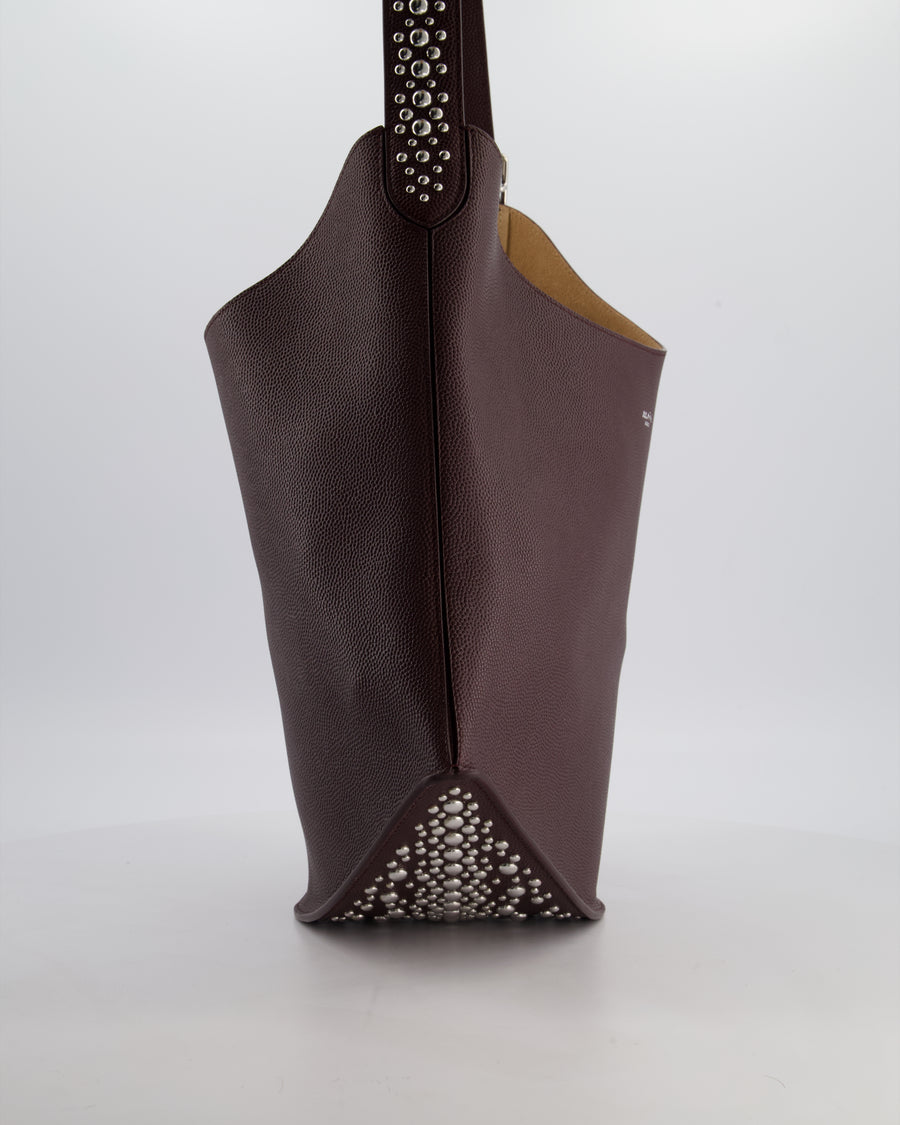 Alaïa Le Gail Large Leather Tote Bag with Adjustable Shoulder Strap with Adorned Studs and Silver Studded Base