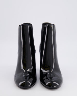 Chanel Black Patent Leather Heeled Ankle Boots with Black CC Logo Detail Size EU 40