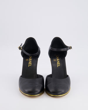 Chanel Black Leather Wedge Heels with CC Logo Detail and Gold Detailing Size EU 39