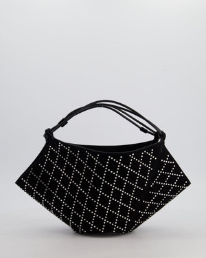 Khaite Black Suede Lotus Hobo Mini Bag with Crystal Embellishments
