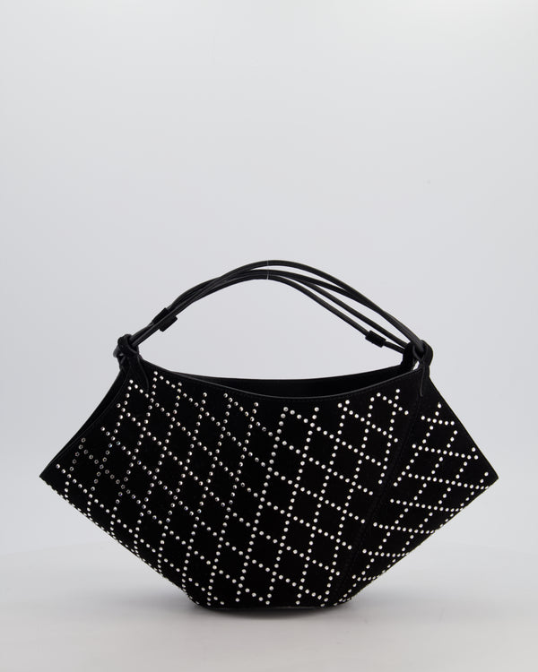 Khaite Black Suede Lotus Hobo Mini Bag with Crystal Embellishments