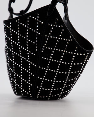 Khaite Black Suede Lotus Hobo Mini Bag with Crystal Embellishments