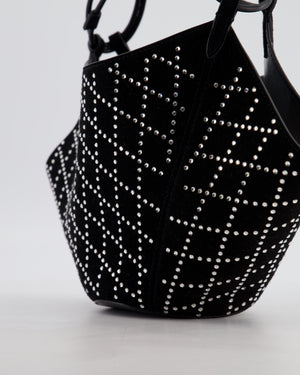 Khaite Black Suede Lotus Hobo Mini Bag with Crystal Embellishments
