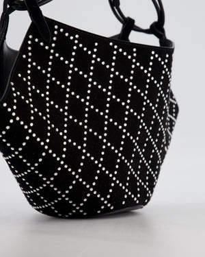 Khaite Black Suede Lotus Hobo Mini Bag with Crystal Embellishments