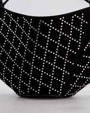 Khaite Black Suede Lotus Hobo Mini Bag with Crystal Embellishments