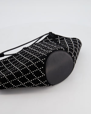 Khaite Black Suede Lotus Hobo Mini Bag with Crystal Embellishments