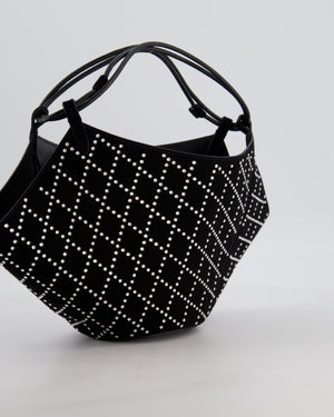 Khaite Black Suede Lotus Hobo Mini Bag with Crystal Embellishments