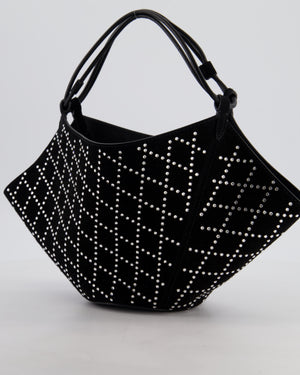 Khaite Black Suede Lotus Hobo Mini Bag with Crystal Embellishments