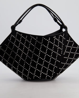 Khaite Black Suede Lotus Hobo Mini Bag with Crystal Embellishments