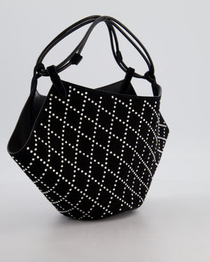 Khaite Black Suede Lotus Hobo Mini Bag with Crystal Embellishments