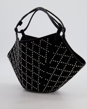 Khaite Black Suede Lotus Hobo Mini Bag with Crystal Embellishments