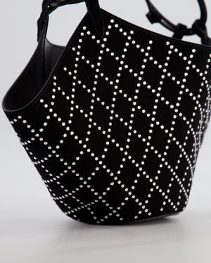 Khaite Black Suede Lotus Hobo Mini Bag with Crystal Embellishments