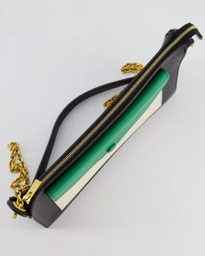 Celine Black, White, and Green Tricolour Leather Pocket Envelope Zip Crossbody Bag with Gold Hardware