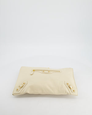 Balenciaga Cream Motocross Metallic Edge Clutch with Gold Hardware