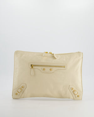 Balenciaga Cream Motocross Metallic Edge Clutch with Gold Hardware