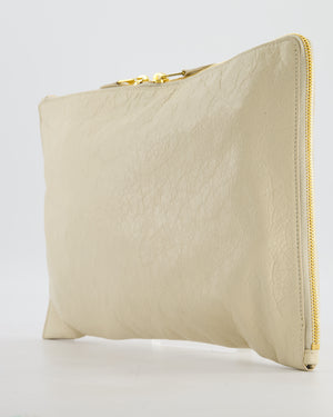 Balenciaga Cream Motocross Metallic Edge Clutch with Gold Hardware
